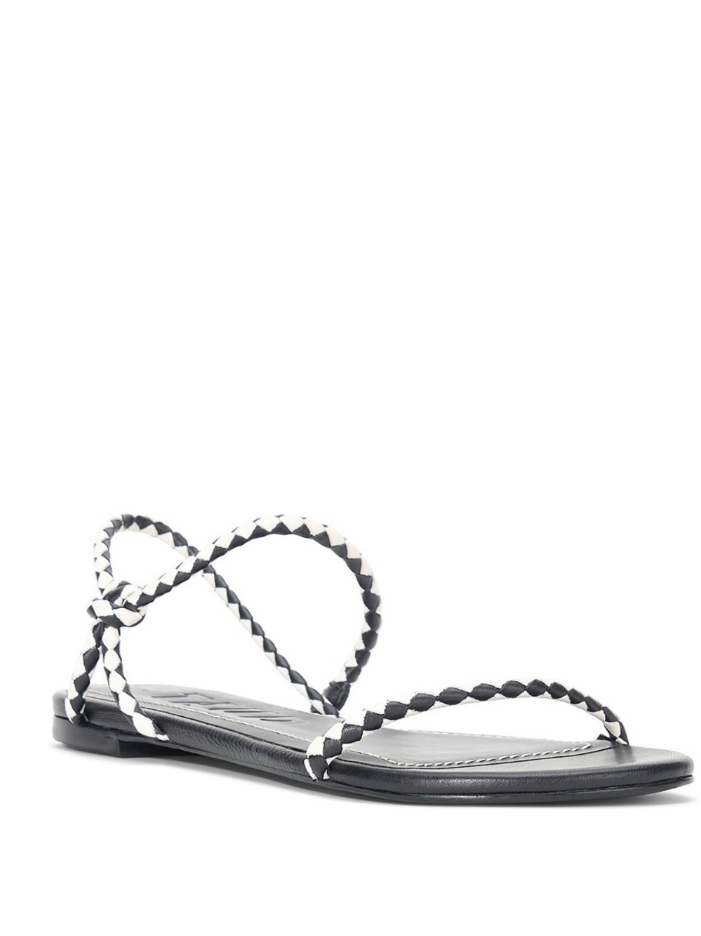 Black and White Braided Leather Flat Sandals